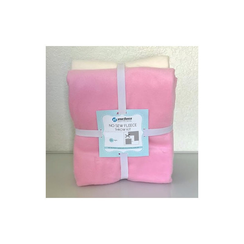 Solid Fleece No Sew Throw Kit - Soft Pink/Silent White