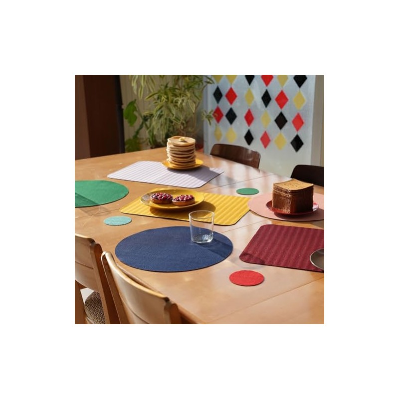 ダルトン(Dulton) プレイスマット ラウンド 賑やかなリバーシブルのランチョンマット グリーン×ピンク 洗濯可 円形 カラフル 食卓 直径Φ38cm