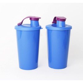Tupperware Drinking Cup Blue/Purple with Lid Leak-Proof 2x 330 ml + Ballpoint Pen Metallic Orange