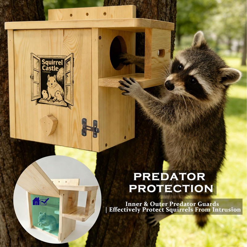 Firmlly Upgraded Version Large Wooden Squirrel House for Outside -