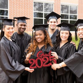 Graduation Party Decorations for Class of 2025 - Red Grad 2025 Wood Sign Photo Booth Props for Class of 2025 College High School Graduation Party Supplies