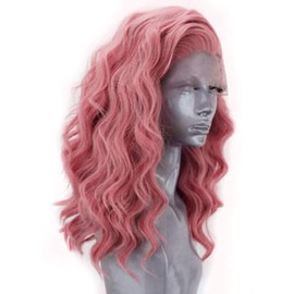 RDY Ash Pink Short Bob Lace Front Wigs for Women Free Part Synthetic Body Wave Wigs with Natural Hairline Glueless Pink Makeup Wedding Party Cosplay Wig (12Inch, 2312)