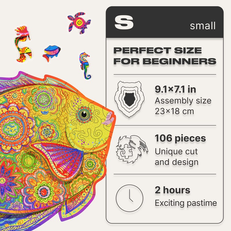 UNIDRAGON Original Wooden Puzzle – Shiny Fish, 106 Pieces, Small