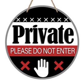 Deroro Private Please Do Not Enter Front Door Sign, Black Wood Door Hanger Outdoor Outside Porch Yard Decor, Wooden Wreath Indoor Home Office Business Wall Hanging Decoration