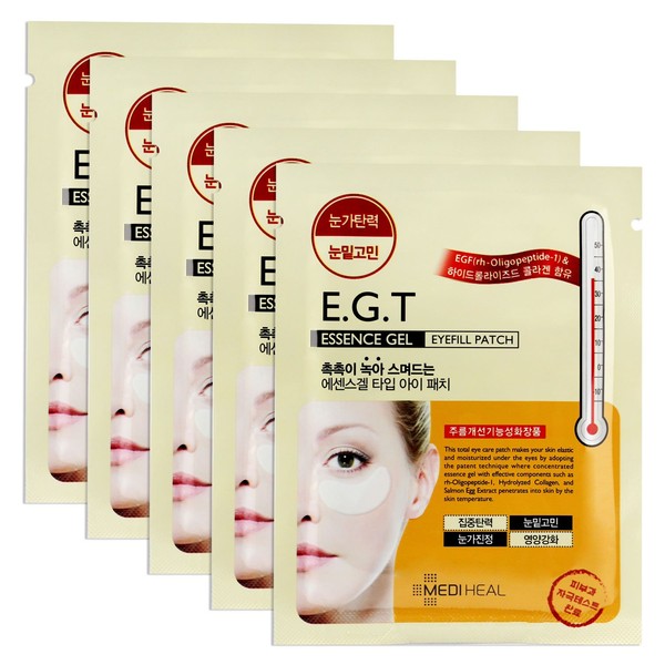 MEDIHEAL E.G.T Essence Gel Eye Fill Patch 5 Pouch - for Dark Circle, Aging Skin, Puffy Eyes, Contains EGF & Marine Collagen, Highly Concentrated Essence Gel