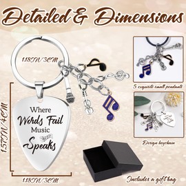 Cool Music Lovers Gift Keychain - Inspirational Quotes Where Words Fail Music Speaks Keychains for Men Women Gifts, Guitar Note Pendant Keyring for Musicians Teachers Friends Birthday Graduation