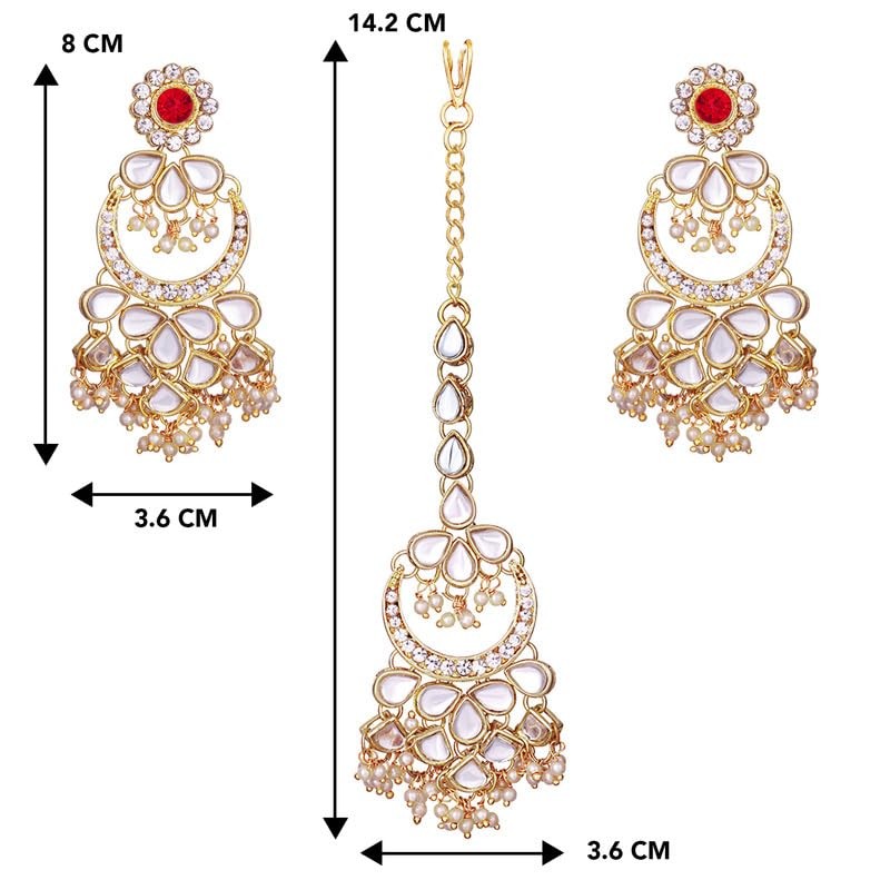 Aheli Kundan Pearl Chandbali Pendientes con Maang Tikka Conjunto de