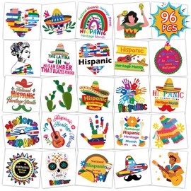 Konsait 96Pcs Hispanic Heritage Month Temporary Tattoos, Pre-Cut Hispanic Heritage Month Decorations Tattoos Stickers Party Supplies, Spanish Latino Heritage Month Party Decorations