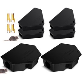 Qualirey 6 Pcs Rat Bait Station with Keys Include 4 Pcs Mice Station for Small Mouse and 2 for Rat, Reusable Rodent Trap Box, Keeps Pets and Children Safe Indoor & Outdoor, Bait Not Included