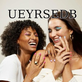 UEYRSEDB Almond Press on Nails Medium French Tip Fake Nails with Gold Star Rhinestone Design 3D Colorful beads Glue on False Nail Nude Pink Luxury Artificial Stick on Nail for Women 24Pcs