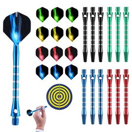 PUXING 24pcs Dart Shafts Aluminum Dart Shaft Universal Metal Darts Stem Medium Darts Shafts Flights Assorted 2BA Thread Throwing Fitting (Color:Colorful)