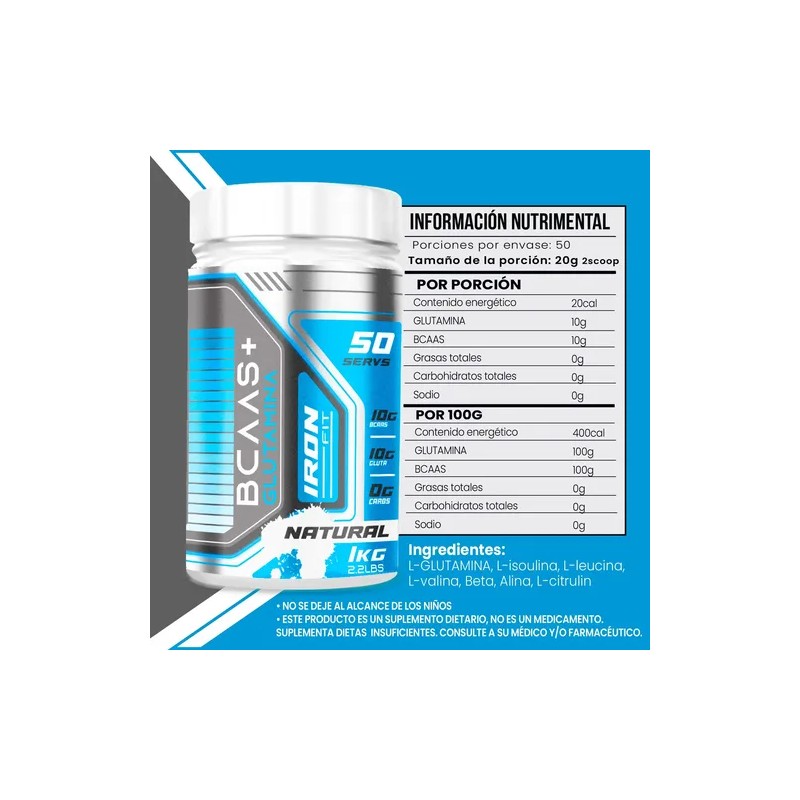 Aminoácidos Bcaas Glutamina Iron Fit 1kg Cu 2 Piezas