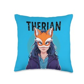 Therian Fox Mask Cute Fox Therian Stuff Throw Pillow