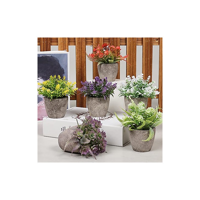 6 Piezas de Plantas Artificiales Mini Macetas,Fake Planta de Plástico,Flor