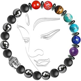 Buddha 7 Chakra Anti Anxiety Bracelet, Stress Relief Natural Crystals Healing Stones Energy Balance Beaded Bracelet, Meditation Prayer Protection Jewelry Present, Unisex (Style 2, One Size)