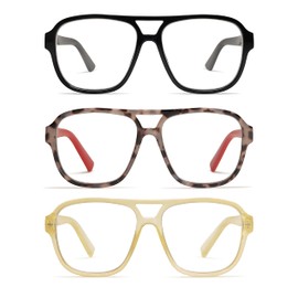 AMOMOMA 3 Pack Oversized Aviator Spring Hinge Reading Glasses for Women Men,Retro Blue Light Computer Reader Frame AM6081C1+C5+C6 1.5X