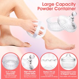 Zhaoyao 4Pcs Body Powder Puff and Container, 5.31" Crystal Powder Container with 3 Soft Large Powder Puffs, Dusting Powder Container with Puff for Face and Body, Washable Reusable Makeup Puff