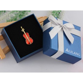 Alilang Golden Tone Enamel Violin Brooch Pins Vintage Retro Music Statement Colored Antique Jewelry, Red