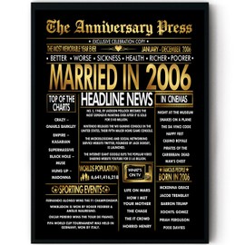 Stuff4 Gold 19th Anniversary Poster Framed - Golden Married In 2006 Newspaper - Happy 19 Anniversary for Men Women Retro Vintage Gifts Back In 2006, 8x10 Inch Bday Party Decor Decoration