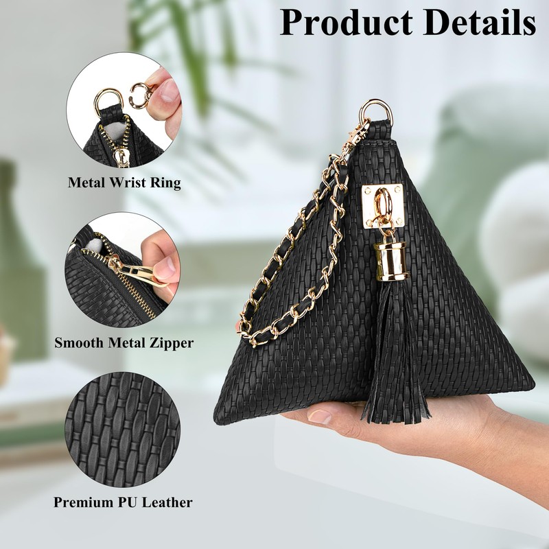 Leather Triangle Wristlet Clutch Purse Handbag - Pyramid Evening Cocktail