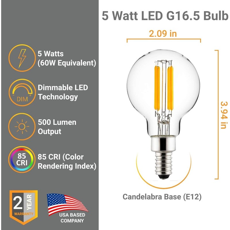 Diodesy- G16.5 LED Filament Light Bulb 5W (60W Equivalent) 500