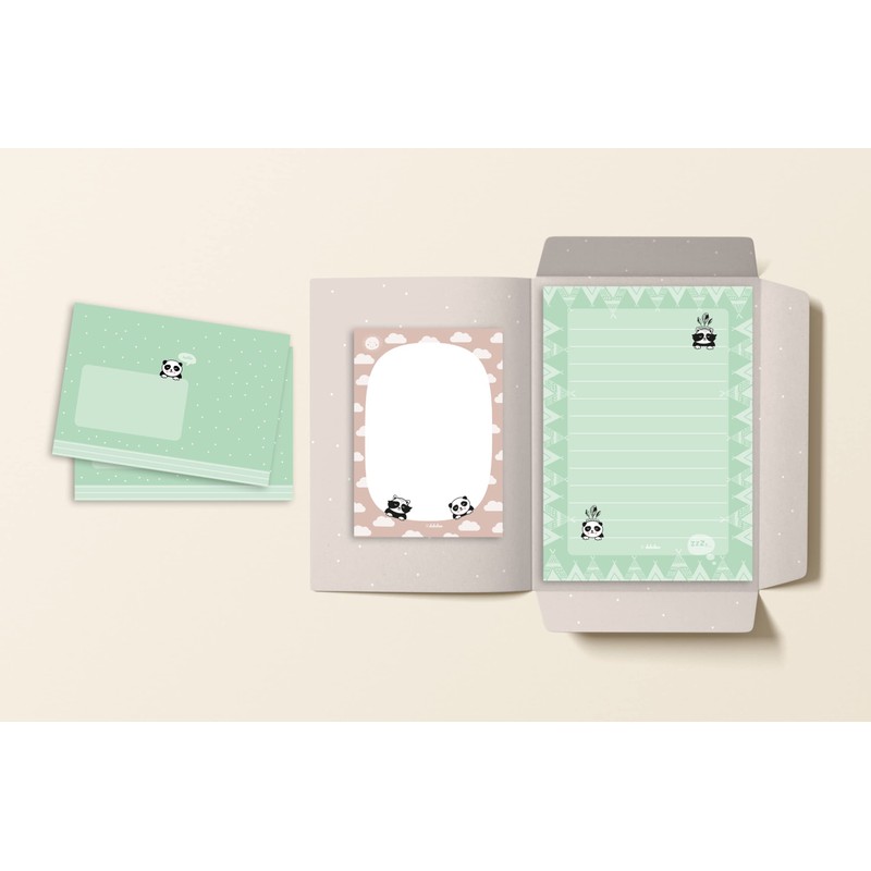 Panda Stationery Set for Children: 25 sheets DIN A5, liniert