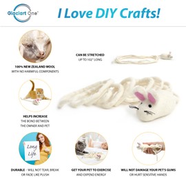 Glaciart One Felt Mouse Cat Toy – Soft Fuzzy Enrichment 100% Natural Wool Toy - Interactive Catnip Play Cat Toy Set - Safe for Pets, Non-AZO Colored Dyes - 100” Long
