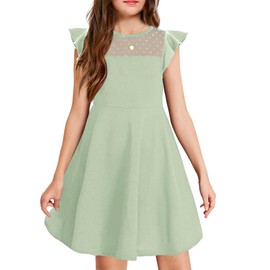 Arshiner Girls' Special Occasion Dresses Summer Formal Party Wedding Mesh Dress Sage Green Size 10-12