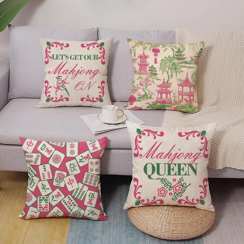 Fjfz Chinese Mahjong Queen Decorative Throw Pillow Covers 18 x