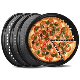 WOPPLXY 4 PCS Pizza Tray - 32cm Non Stick Carbon Steel Pizza Baking Tray