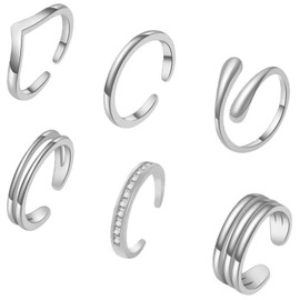CHTRYTOM 6PCS Toe Rings for Women 18K Gold Silver Toe Ring Set Adjustable Non Tarnish Band Simple Beach Foot Jewelry for Summer