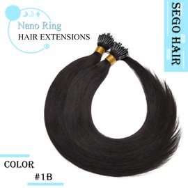 SEGO Nano Tip Hair Extensions Human Hair Balayage Nano Beads Pre-bonded Seamless Nano Ring Highlight Hair Extensions for Women 1g/strand 50g/pack -16 Inch 1B Natural Black