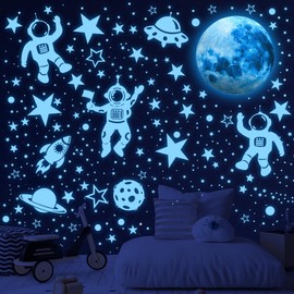 Glow in The Dark Stars Ceiling Stars Glow in The Dark Glow Moon and Space Wall Decals Astronaut Universe Galaxy Planet Wall Stickers Glowing Wall Stickers Kid Boys Living Room Decor