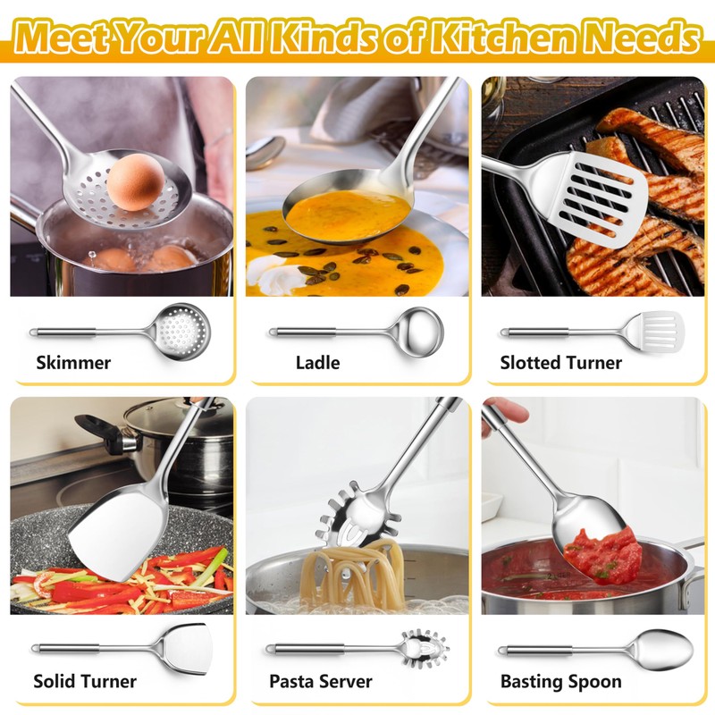 E-far - Juego de 6 utensilios de cocina de acero