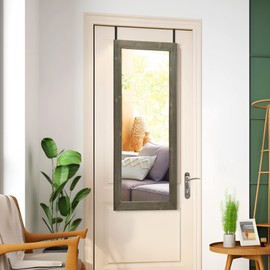 MIRUO Over The Door Mirror Full Length Mirror with Metal Hangers Hanging Over Door or Leaning Against Wall or Mounted On Wall, Door Mirror with Wood Frame Farmhouse Home Decor, 51"x18", Charcoal Brown