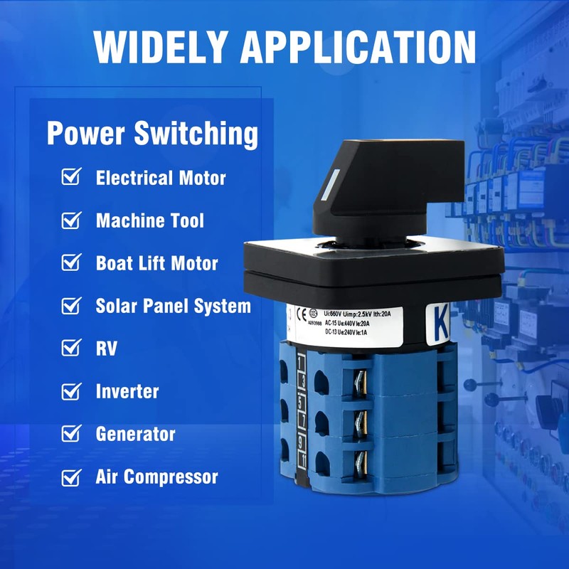 KEYMOO 20A Rotary Changeover Switch 660V 4 Position 3 Phase