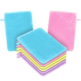 HOTUT Terry Cloth Wash Gloves, Set of 8 Wash Gloves, Face Cloth, Wash Mitts Made of Coral Velvet, Reusable Makeup Remover Gloves, Soft Face Gloves, 20 x 15 cm