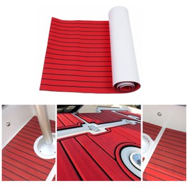 Boat Decking Self-Adhesive Non-Skid Mat EVA Foam Decking Sheet EVA Boat Flooring Mat Boat Carpet Boat Flooring Eva Foam Decking Sheet for Motorboat Swim Platform (Red with Black Lines, 94.5*35.4in)