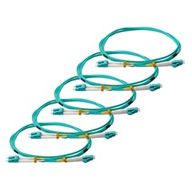 trueCABLE LC to LC OM3 Fiber Patch Cable, 1.5m (4.92ft), UPC Polish, 10GB Multimode (MM) Duplex 50/125um, Riser Rated (OFNR), UL Listed, 5 Pack, Aqua