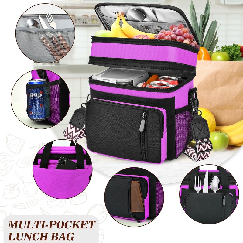 LOKASS Lunch Box for Women/Men-16L-Insulated Lunch Bag, Expandable Double-layer Leakproof