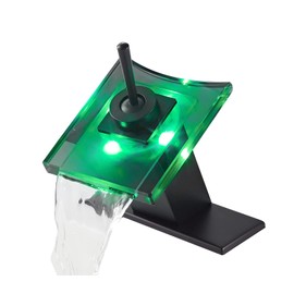 Black Bathroom Sink Faucet with 3-Color Changing LED Light Waterfall Glass Spout Single Handle One Hole Battery Power Lavatory Vanity Faucets Cold and Hot Water Mixer Bath Basin Sink Tap Commercial