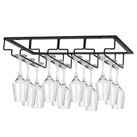 MOCOUM Wine Glasses Rack Under Cabinet Stemware Rack, Wine Glass Hanger Rack Wire Wine Glass Holder Storage Hanger for Cabinet Kitchen Bar (Black, 4 Rows 2 Pack)