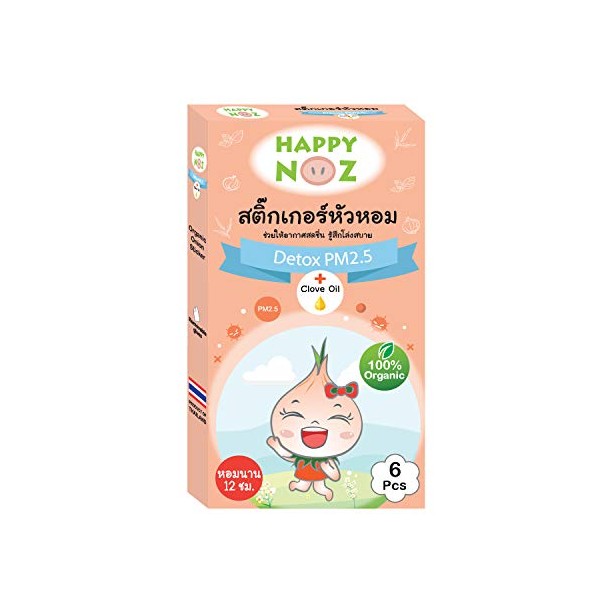 Happy Noz, Onion Sticker Anti Pollution Formula, Plus Clove Oil, antioxidant to Detox PM 2.5, 6 satchet/Box , 100% Organic. Fast Action and 12 Hours Duration