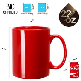 Taza de café extragrande de 22 onzas, taza de té gigante de cerámica lisa Harebe Boss de gran capacidad y asa para papá y hombres, rojo