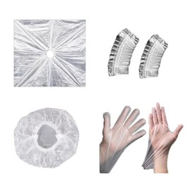 Juego de 10 gorros de ducha desechables para tinte para el cabello, cubiertas para los oídos, guantes de plástico, kit de protección para aplicación d