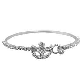 Mardi Gras Masquerade Mask Carnival Dainty Thin Small Rhinestone Hook Bangle Bracelet (Silver Tone)
