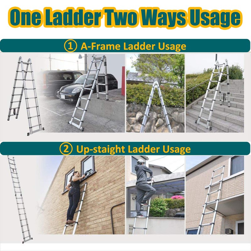Telescopic Ladder with Non-Slip Feet, 12.5FT/3.8M (1.9M+1.9M) Aluminum Telescoping Extension