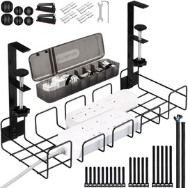 OneLeaf Under Desk Cable Management Tray, No Drill Wire Management Rack for Desk, Office Desk Wire Organizers for Cords, Computer Desk Accessories, Under Desk Organizer with Cable Organization, Large