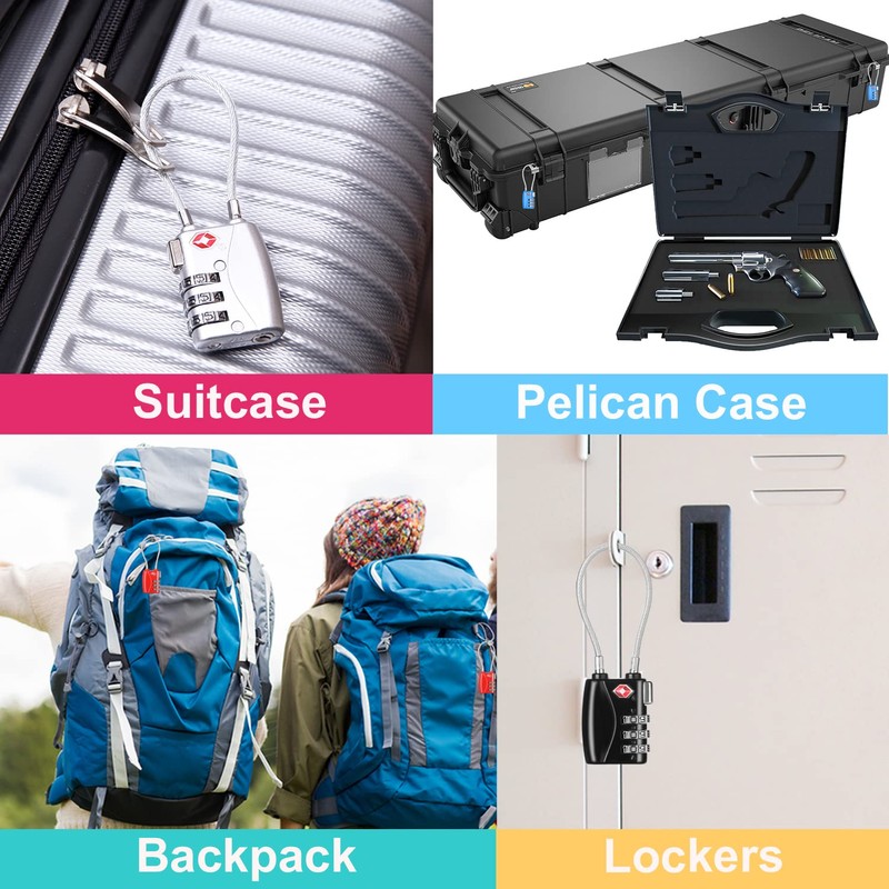 ZHEGE Suitcase Locks TSA Approved, Cable Travel Lock, 3 Digit