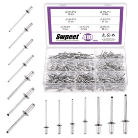 Swpeet 410Pcs 1/4" 5/16" 3/8" 1/2" Small Flange Aluminum Blind Rivets Kit, Silver Pop Rivets Open End Type Pop Rivet for Indoor and Outdoor Use